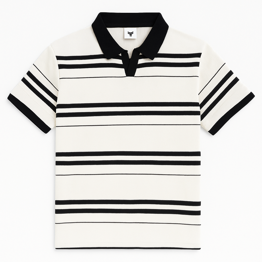 Classic Striped Polo – White & Black