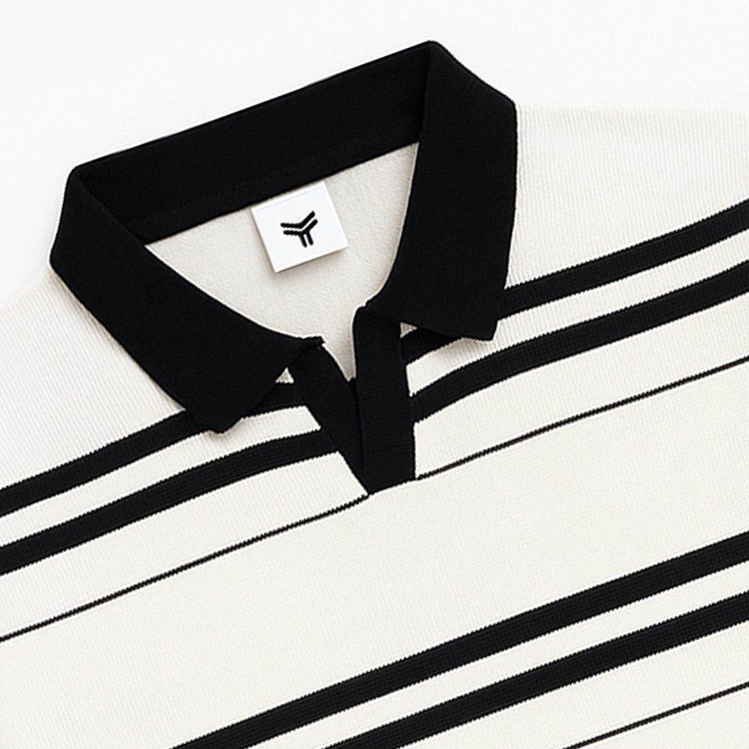Classic Striped Polo – White & Black