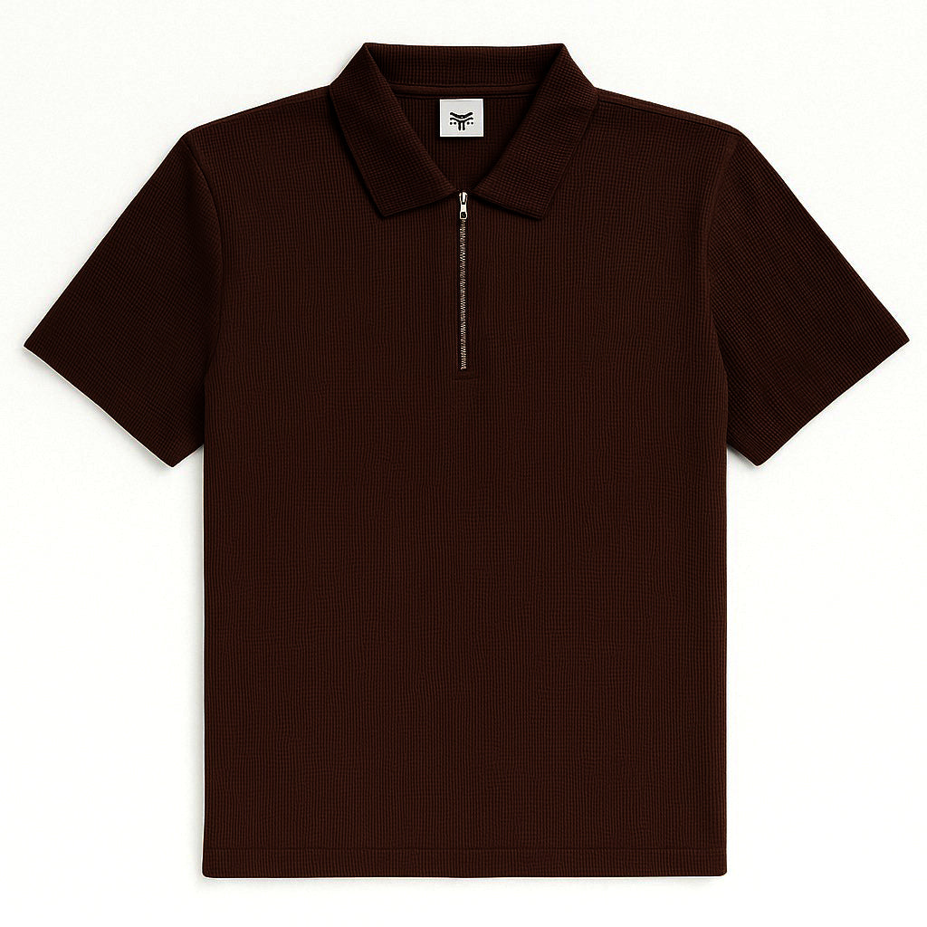 Menβs Ribbed Zipper Polo β knitted