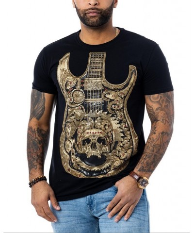 Men's Guitar Rhinestone T-shirt Black $26.55 T-Shirts