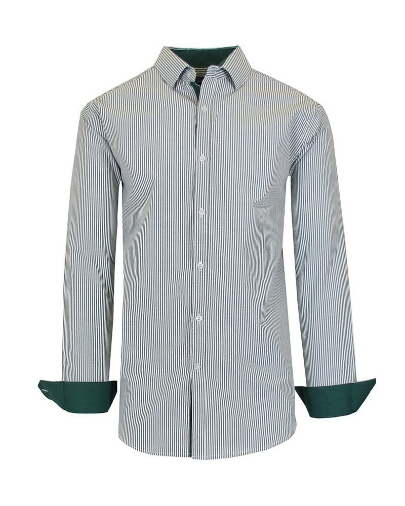 Men's Long Sleeve Pinstripe Dress Shirt PD03 $31.96 Shirts