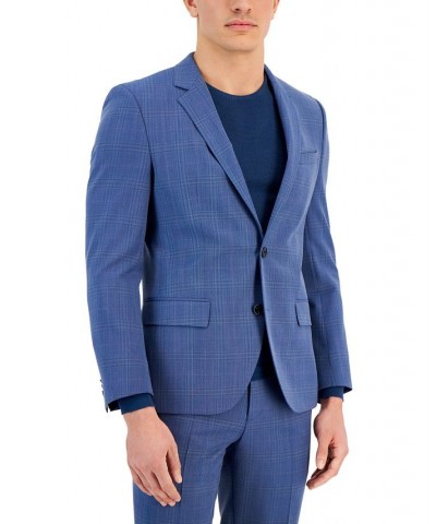 Boss Men's Slim-Fit Plaid Suplerflex Suit Jacket Blue $196.95 Suits