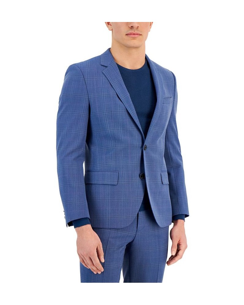 Boss Men's Slim-Fit Plaid Suplerflex Suit Jacket Blue $196.95 Suits