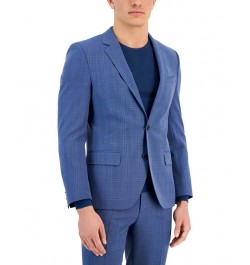 Boss Men's Slim-Fit Plaid Suplerflex Suit Jacket Blue $196.95 Suits