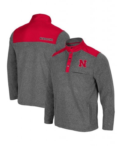 Men's Heathered Charcoal, Scarlet Nebraska Huskers Huff Snap Pullover $35.25 Sweatshirt