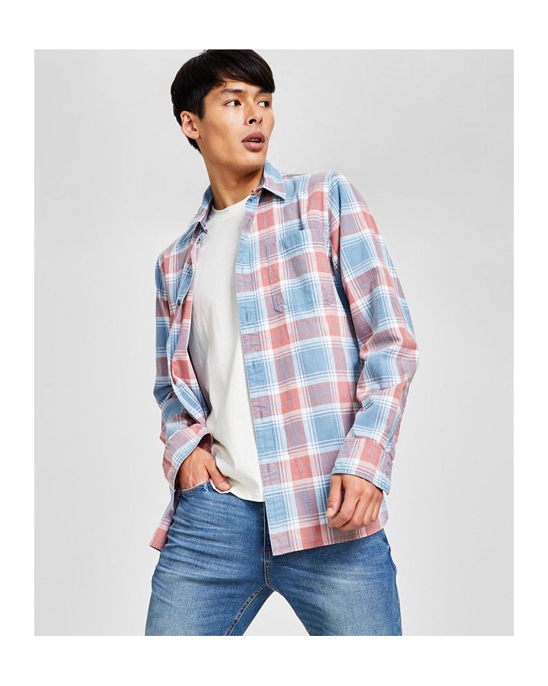 Men's Brock Classic-Fit Textured Plaid Button-Down Shirt Blue $19.50 Shirts