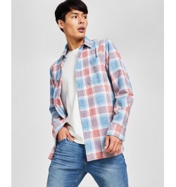 Men's Brock Classic-Fit Textured Plaid Button-Down Shirt Blue $19.50 Shirts