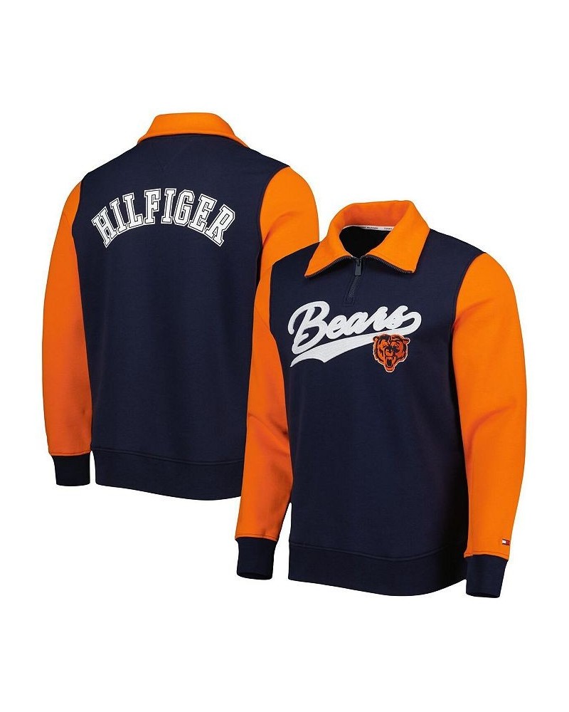 Men's Navy, Orange Chicago Bears Aiden Quarter-Zip Top $42.00 Sweatshirt