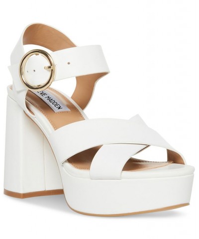 Women's Elkin Ankle-Strap Crisscross Platform Sandals White $51.17 Shoes