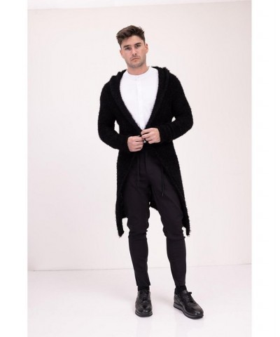 Men's Modern Fuzzy Long Cardigan Sweater Black $85.10 Sweaters