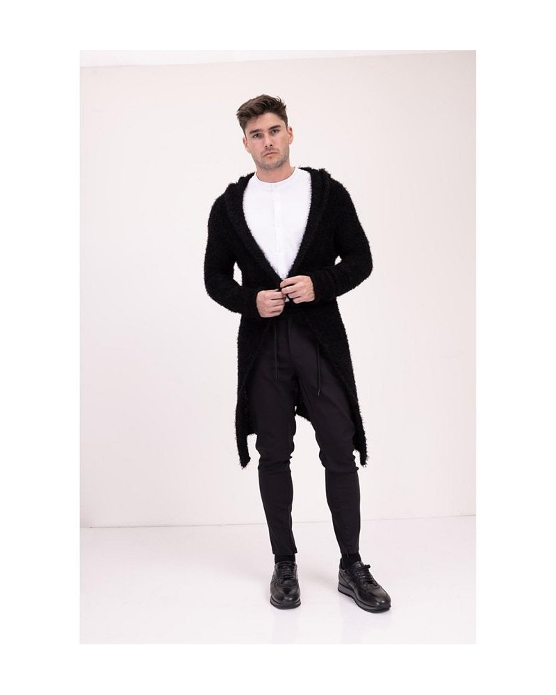 Men's Modern Fuzzy Long Cardigan Sweater Black $85.10 Sweaters