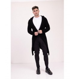 Men's Modern Fuzzy Long Cardigan Sweater Black $85.10 Sweaters