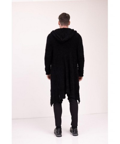 Men's Modern Fuzzy Long Cardigan Sweater Black $85.10 Sweaters