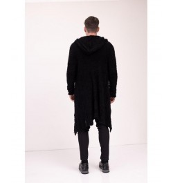 Men's Modern Fuzzy Long Cardigan Sweater Black $85.10 Sweaters