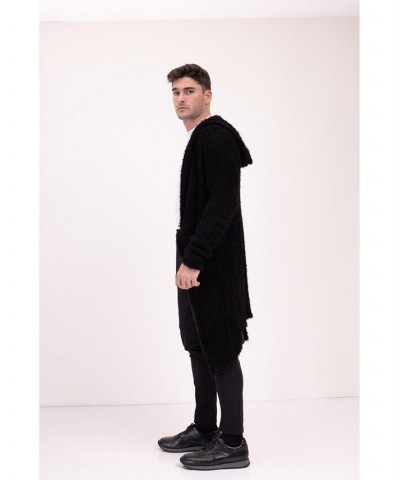 Men's Modern Fuzzy Long Cardigan Sweater Black $85.10 Sweaters