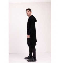 Men's Modern Fuzzy Long Cardigan Sweater Black $85.10 Sweaters