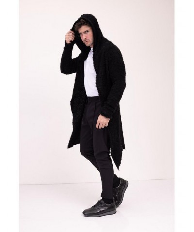 Men's Modern Fuzzy Long Cardigan Sweater Black $85.10 Sweaters