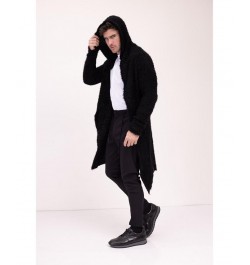 Men's Modern Fuzzy Long Cardigan Sweater Black $85.10 Sweaters