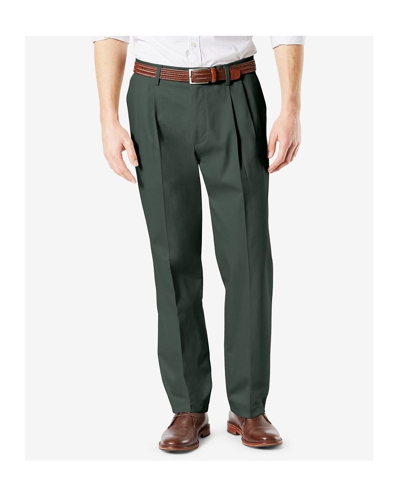 Men's Signature Lux Cotton Classic Fit Pleated Creased Stretch Khaki Pants Green $29.40 Pants