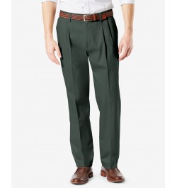 Men's Signature Lux Cotton Classic Fit Pleated Creased Stretch Khaki Pants Green $29.40 Pants