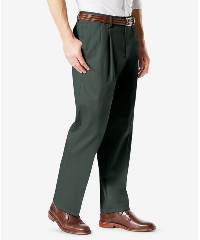 Men's Signature Lux Cotton Classic Fit Pleated Creased Stretch Khaki Pants Green $29.40 Pants