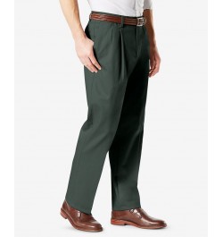 Men's Signature Lux Cotton Classic Fit Pleated Creased Stretch Khaki Pants Green $29.40 Pants