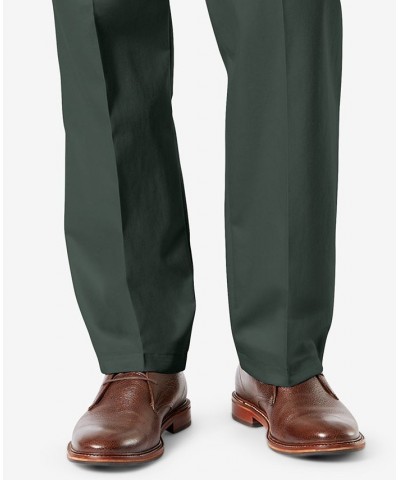 Men's Signature Lux Cotton Classic Fit Pleated Creased Stretch Khaki Pants Green $29.40 Pants