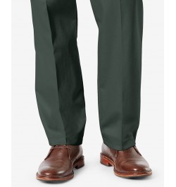 Men's Signature Lux Cotton Classic Fit Pleated Creased Stretch Khaki Pants Green $29.40 Pants