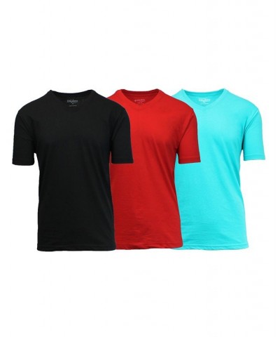 Men's Short Sleeve V-Neck T-shirt, Pack of 3 Aqua-Red-Black Tan/Beige $23.20 T-Shirts