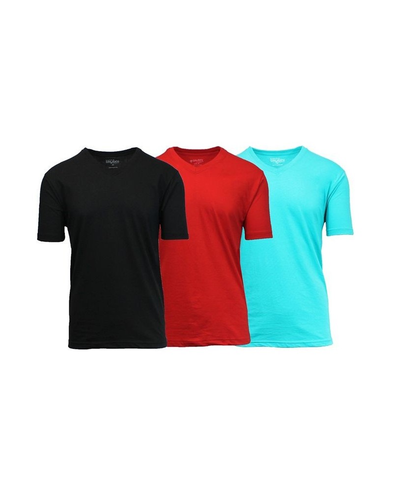 Men's Short Sleeve V-Neck T-shirt, Pack of 3 Aqua-Red-Black Tan/Beige $23.20 T-Shirts