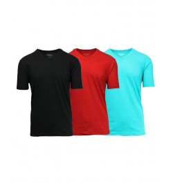 Men's Short Sleeve V-Neck T-shirt, Pack of 3 Aqua-Red-Black Tan/Beige $23.20 T-Shirts