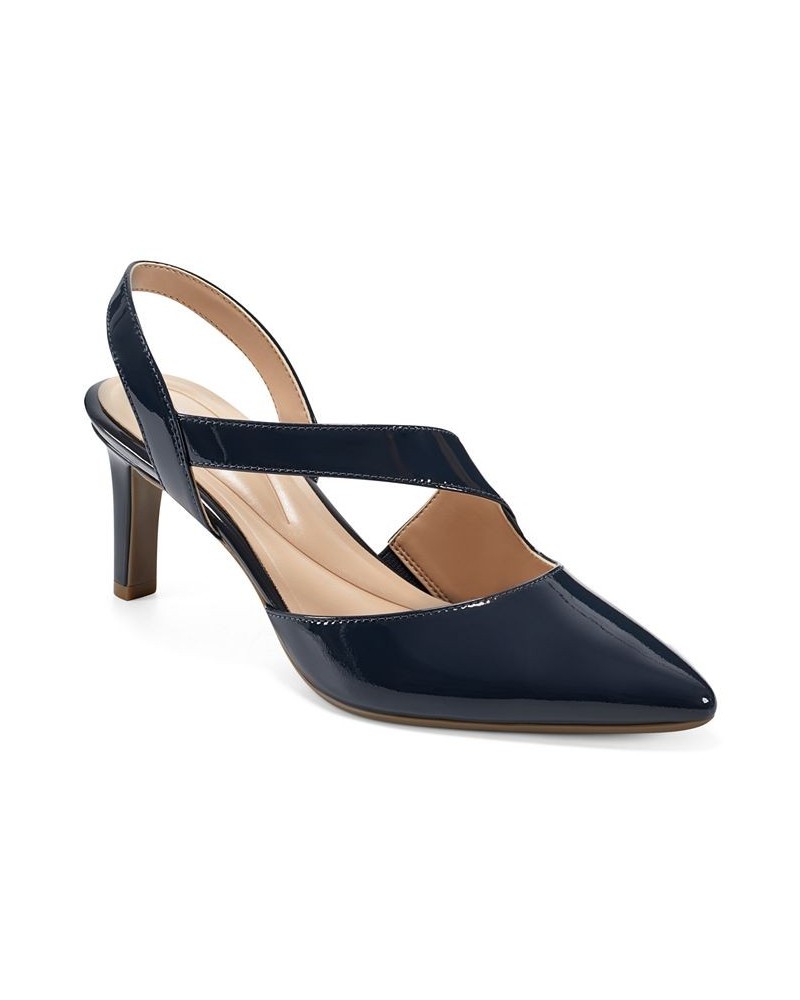 Women's Recruit Pointy Toe Slingback Dress Pumps Blue $52.32 Shoes