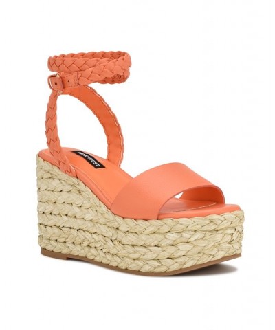 Women's Keily Round Toe Platform Wedge Sandals Orange $49.98 Shoes