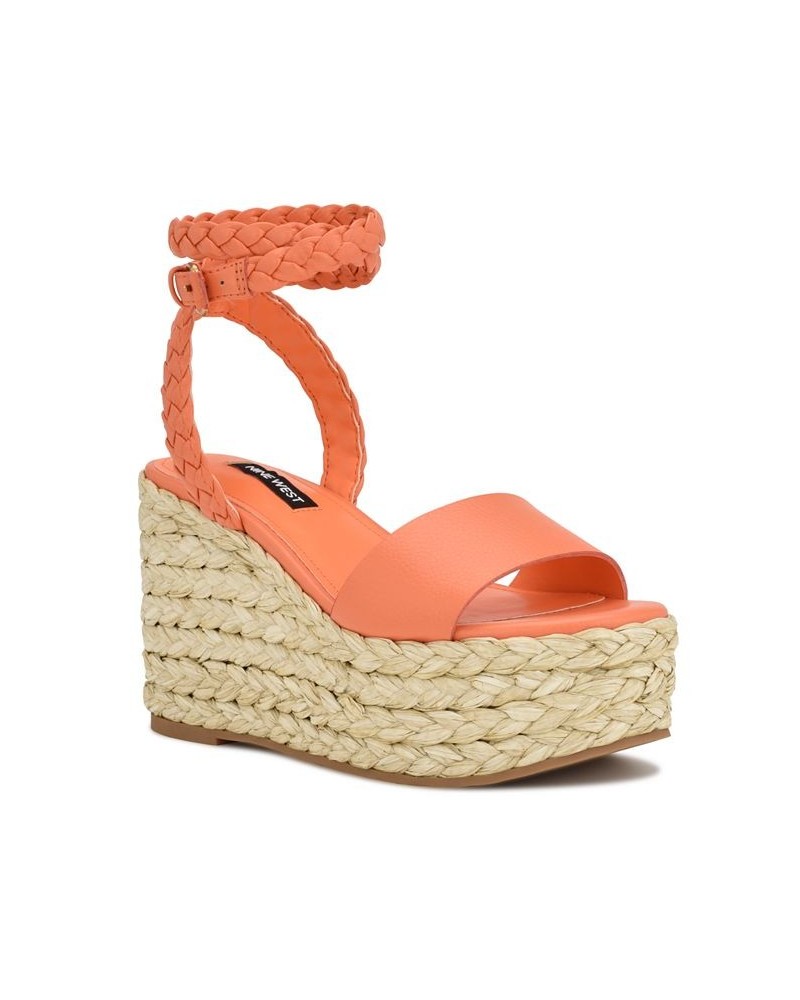 Women's Keily Round Toe Platform Wedge Sandals Orange $49.98 Shoes