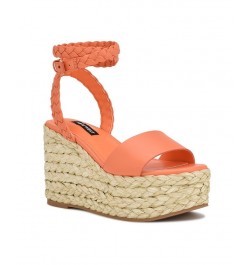 Women's Keily Round Toe Platform Wedge Sandals Orange $49.98 Shoes