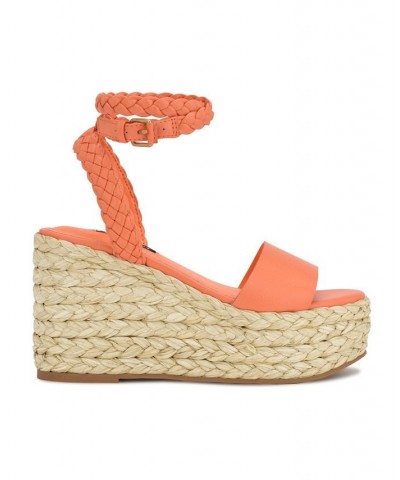 Women's Keily Round Toe Platform Wedge Sandals Orange $49.98 Shoes