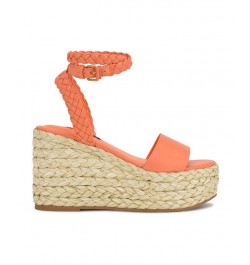 Women's Keily Round Toe Platform Wedge Sandals Orange $49.98 Shoes