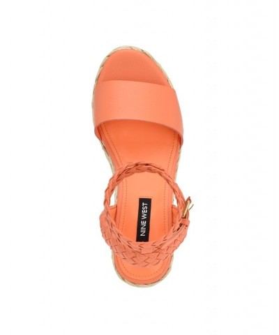 Women's Keily Round Toe Platform Wedge Sandals Orange $49.98 Shoes