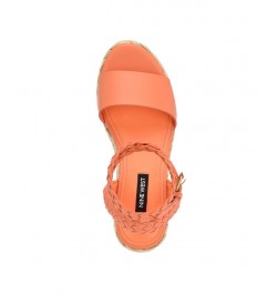 Women's Keily Round Toe Platform Wedge Sandals Orange $49.98 Shoes