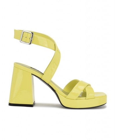 Women's Tackle Ankle Strap Block Heel Sandals Yellow $37.80 Shoes