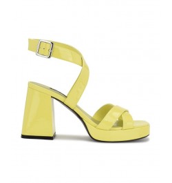 Women's Tackle Ankle Strap Block Heel Sandals Yellow $37.80 Shoes