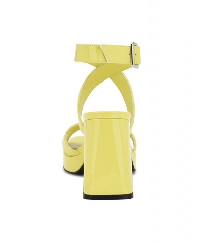 Women's Tackle Ankle Strap Block Heel Sandals Yellow $37.80 Shoes