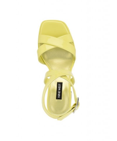 Women's Tackle Ankle Strap Block Heel Sandals Yellow $37.80 Shoes