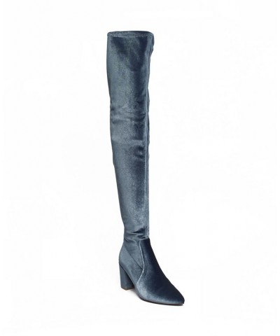 Women's Malia Extra Wide Calf Block Heels Thigh High Boots - Extended sizes 10-14 Gray $21.48 Shoes