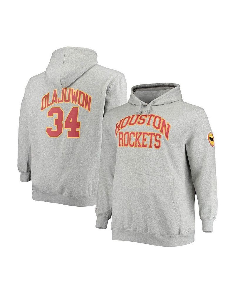 Men's Hakeem Olajuwon Heather Gray Houston Rockets Big and Tall Name and Number Pullover Hoodie $48.15 Sweatshirt