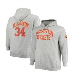 Men's Hakeem Olajuwon Heather Gray Houston Rockets Big and Tall Name and Number Pullover Hoodie $48.15 Sweatshirt