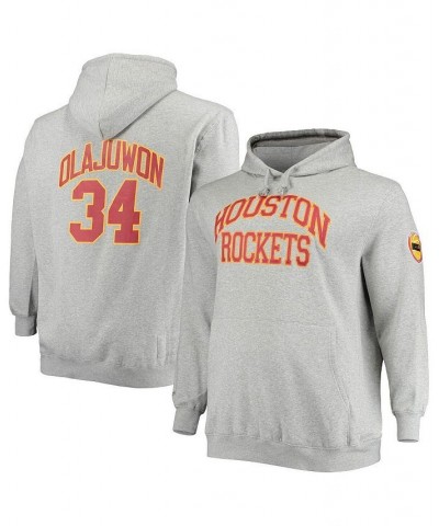 Men's Hakeem Olajuwon Heather Gray Houston Rockets Big and Tall Name and Number Pullover Hoodie $48.15 Sweatshirt