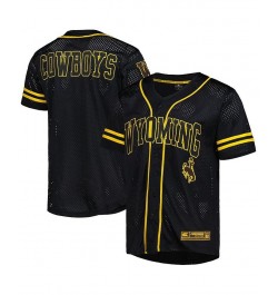 Men's Black Wyoming Cowboys Free Spirited Mesh Button-Up Baseball Jersey $38.99 Jersey