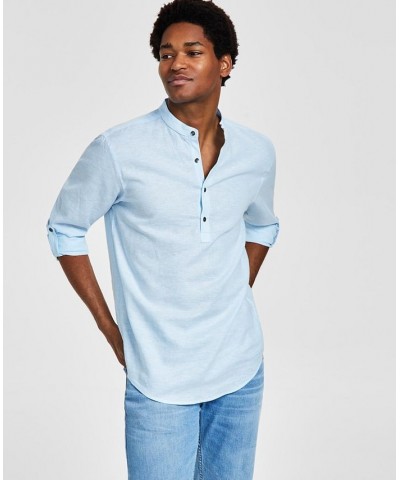 Men's Regular-Fit Linen Popover Shirt Blue $20.40 Shirts