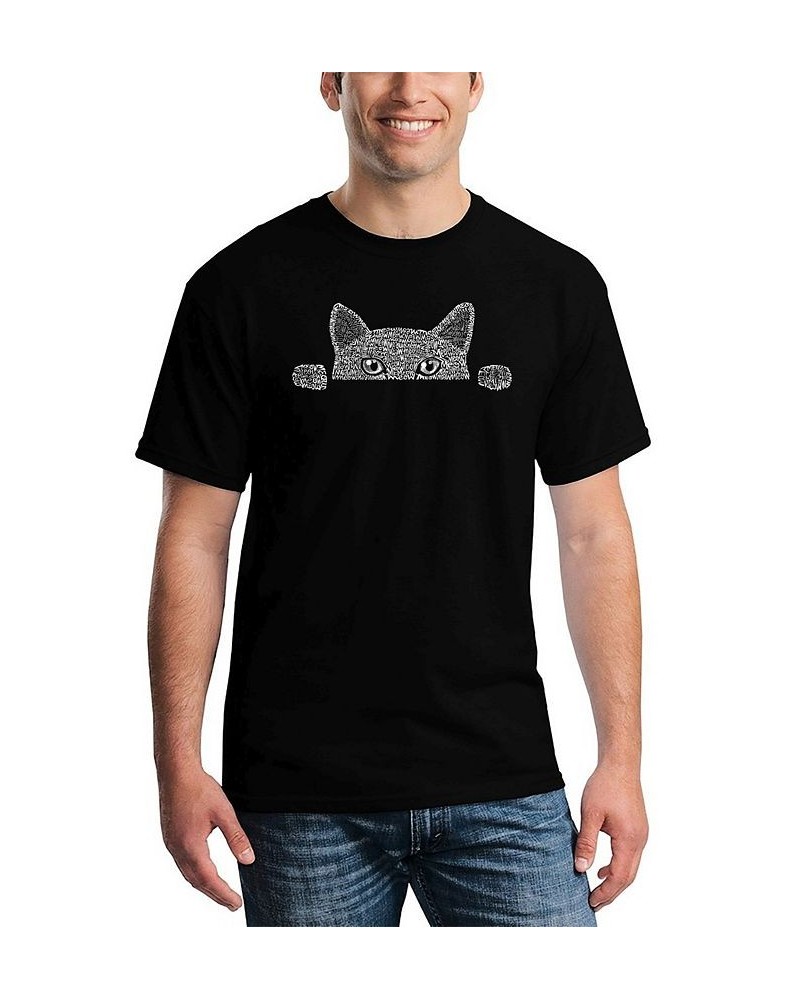 Men's Peeking Cat Word Art T-shirt Black $10.00 T-Shirts